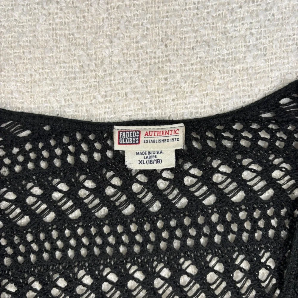 vintage 90s faded glory black open knit cardigan whimsygoth grunge fairy Y2K - Picture 4 of 6